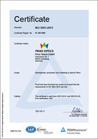 ISO 9001:2015 QS Certificate Prinz Optics