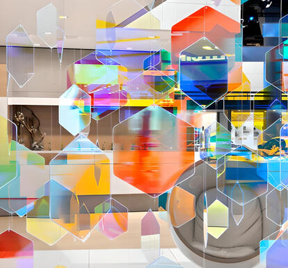 Dichroic Glass Exhibition Stand Yellow Too Dichroic Glass Exhibition Stand Yellow Too
