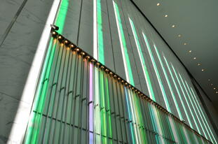 Colour effect glass FS Green in the lobby of Tower One